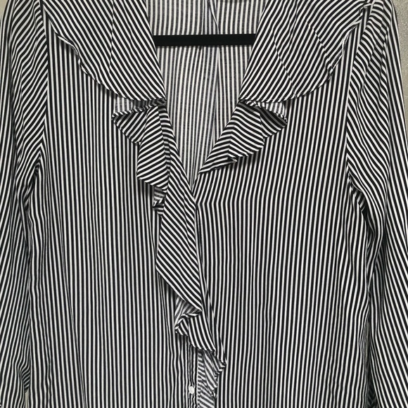 Zara basic collection, long sleeve blouse, sz small, black and white stripe - Picture 11 of 11